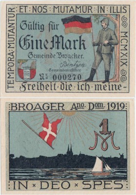 1919, 1 Mark (Grabowski &amp;amp; Mehl 188.1a-2/2) - Germania (Danemarca) - stare UNC foto