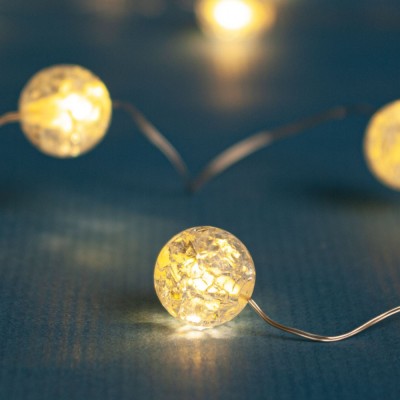 Instalație Lumini Crăciun LED, 20 Becuri, Alb Cald, Cablul Transparent, Lungime 2.20m, Alimentare Cu 2 Baterii AA foto