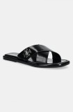 Tory Burch șlapi de piele T Lock Cross Band Slide femei, culoarea negru, 170611-006