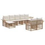 vidaXL Set de canapele de exterior 9 pcs Alb Natural și Crem Poliester 3437774