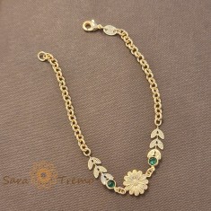 Bratara Flora , placata aur 18K, 18 cm, flori si frunzulite, Brazilia