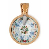Platou si cutit servire branzeturi Craciun lemn ceramica multicolora II cm 17,5 x 24 H