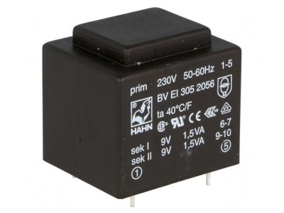 Transformator &amp;icirc;ncapsulat 3VA 230V 9V PCB foto