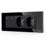 Cumpara ieftin Intrerupator dublu cu 2 prize si rama din sticla Luxion, standard italian, 6M