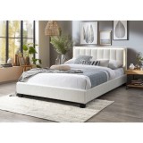 Cumpara ieftin Pat tapitat Comfort 1 cu LED, 160x200, cadru din lemn cu somiera fixa, culoare Crem