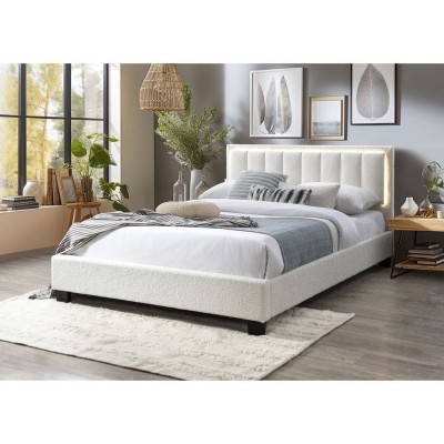 Pat tapitat Comfort 1 cu LED, 160x200, cadru din lemn cu somiera fixa, culoare Crem foto
