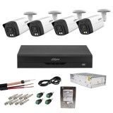Sistem Supraveghere Analog Dahua cu 4 Camere 2MP Dual Light IR+WL 40m, Lentila 3.6mm, Audio, DVR 4 Canale, HDD 500GB, Accesorii Montaj SafetyGuard Sur