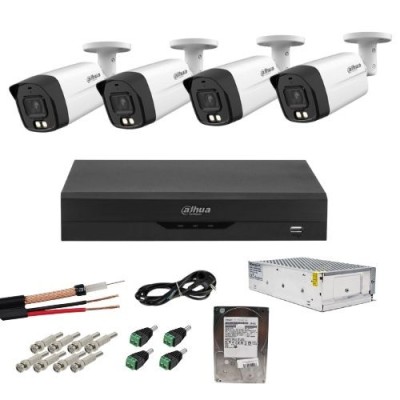 Sistem Supraveghere Analog Dahua cu 4 Camere 2MP Dual Light IR+WL 40m, Lentila 3.6mm, Audio, DVR 4 Canale, HDD 500GB, Accesorii Montaj SafetyGuard Sur foto