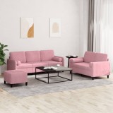 VidaXL Set canapea cu perne, 3 piese, roz, catifea