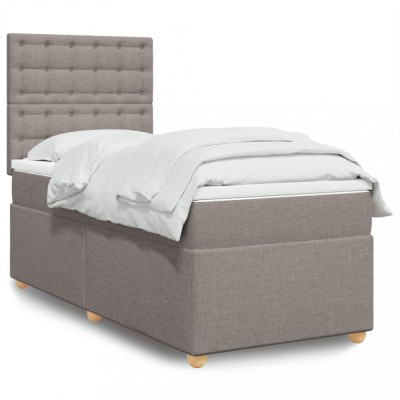 vidaXL Pat box spring cu saltea, gri taupe, 90x200 cm, textil 3291181 foto