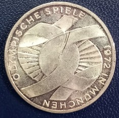 (A1036) MONEDA DIN ARGINT GERMANIA - 10 MARK 1972, LIT. F, OLIMPIADA DE LA MUNCHEN