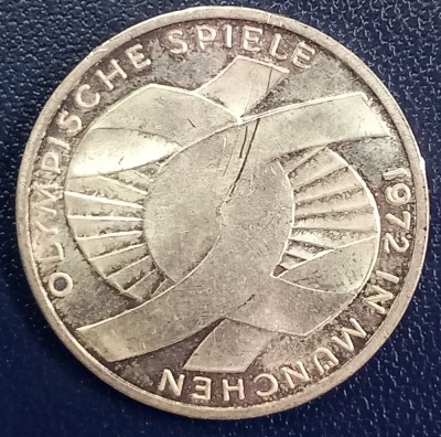 (A1036) MONEDA DIN ARGINT GERMANIA - 10 MARK 1972, LIT. F, OLIMPIADA DE LA MUNCHEN foto