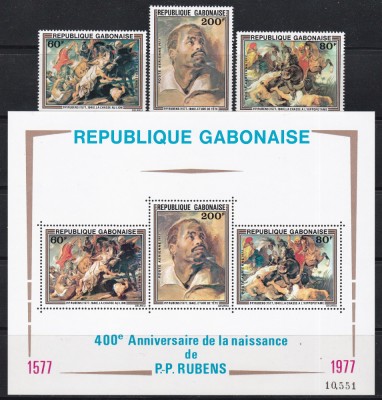 Gabon 1977 - 400 de ani de la nașterea lui Peter Paul Rubens, Serie+ Colita,MNH foto