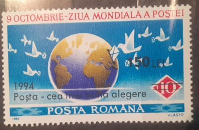 Romania 1994 LP 1357 , 9 oct. ziua mondiala a Postei supratipar 1v. mnh foto