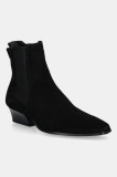 Gant botine din piele &icirc;ntoarsă Bassotte culoarea negru, cu toc drept, 31553150