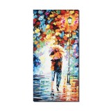 Tablou indragostiti pictat manual, Noi doi sub o umbrela, 80x40cm ulei in cutit efect 3D, Magnific