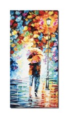 Tablou indragostiti pictat manual, Noi doi sub o umbrela, 80x40cm ulei in cutit efect 3D foto