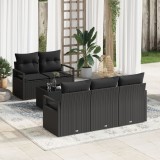 Set de canapele de gradina Gossi 6 piese cu perne negru poli ratan, canapea de gradina Gossi 2 locuri cu spatiu de depozitare si perne negru poli rata