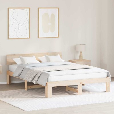 vidaXL Cadru de pat cu headboard Maro 160 x 200 cm Lemn masiv de pin 872644 foto