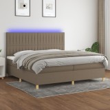 Pat cu arcuri, saltea si LED, gri taupe, 200x200 cm, textil GartenMobel Dekor, vidaXL