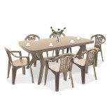 Cumpara ieftin Set de mobilier de grădină Balorca 6+1 &icirc;n culoarea cappuccino