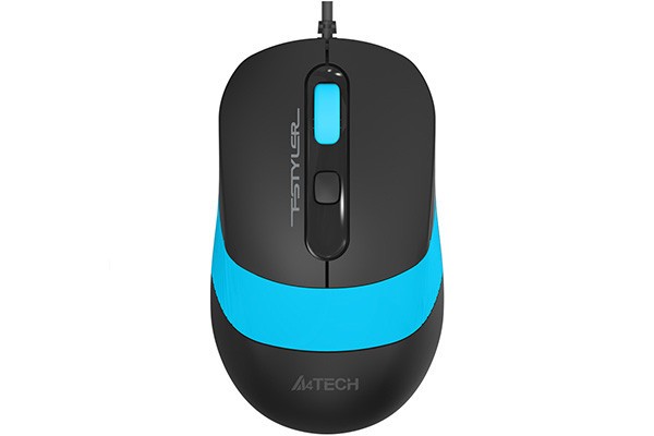 MOUSE A4tech, PC sau NB, cu fir, USB, optic, 1600 dpi, butoane/scroll 4/1, buton selectare viteza, negru / albastru, &quot;FM10 Blue&quot; (timbru verde 0.18 le