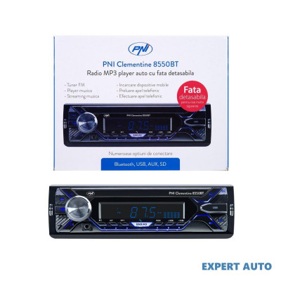 Radio mp3 player auto pni clementine 8550bt, fata detasabila, 4x45w, 12v, 1 din, cu sd, usb, aux, rca UNIVERSAL Universal #6 foto