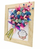Tablou cu buchet flori in rama din licheni, frunze fosilizate si plante naturale criogenate si uscate, Eventissimi, Personalizabil, Multicolor predomi, Eventissimi&reg;