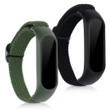 Set 2 Curele pentru Xiaomi Mi Smart Band 6/Mi Band 6/Mi Band 5, Kwmobile, Negru/Verde, Nylon, 57429.02