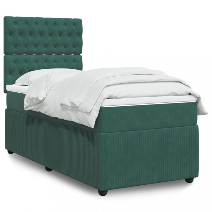 vidaXL Pat box spring cu saltea, verde &icirc;nchis, 90x190 cm, catifea 3292223