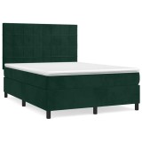 Cumpara ieftin Pat box spring cu saltea, verde inchis, 140x190 cm, catifea
