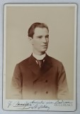 STUDIO FRANZ MANDY , BUCURESTI , POTRETUL UNUI BARBAT , CU DEDICATIE CATRE TH. RADIVON , BIJUTIERUL CASEI REGALE ROMANE , FOTO CABINET , CCA. 1900