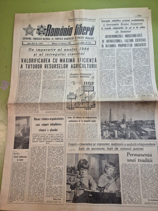 ziarul romania libera 12 februarie 1986 - articol orasul targu jiu