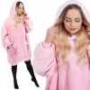 Patura tip hanorac, cu maneci, gluga si buzunare, material plus, marime universala, roz Household NewTrend