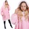 Patura tip hanorac, cu maneci, gluga si buzunare, material plus, marime universala, roz Household NewTrend
