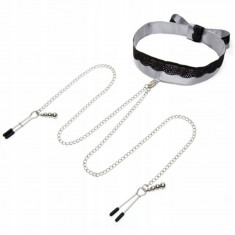 Guler pentru sf&acirc;rcuri cu cleme pentru sf&acirc;rcuri - Fifty Shades of Grey Collar &amp;amp;amp; Nipple Clamps