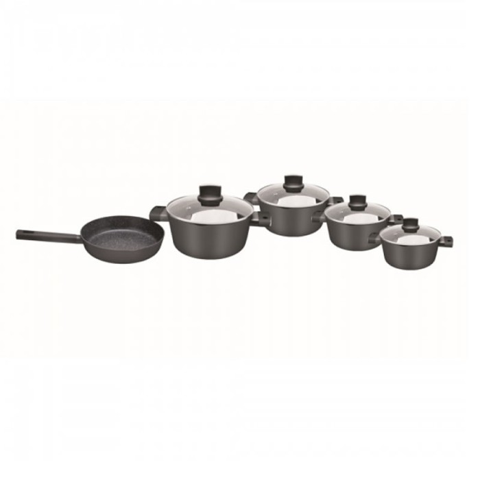 Set de oale Zilan, 9 piese, invelis marmura, manere fine la atingere, Negru