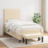 vidaXL Pat box spring cu saltea, crem, 90x190 cm, textil 3136642