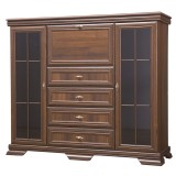 Vitrina living VM7, 3 usi, 4 sertare, Nuc, 158 x 46 x 136 cm