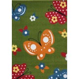 Covor Camera Copii Model Fluturi 11206-130, Marime 80 x 150 cm, Verde, Inaltime Fir 9 mm, Antialergic, Polipropilena, Gradinita, Cresa, Loc de Joaca