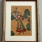 Port popular - tablou miniatura originala, serigrafie vintage pe pluta 16x20cm