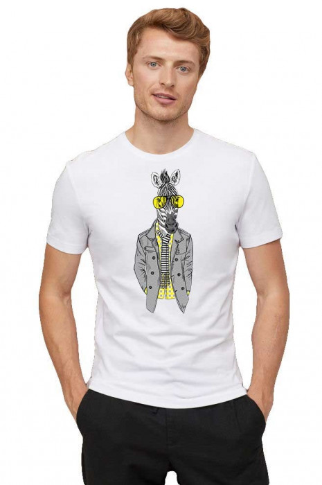 Tricou barbati alb - Zebra Fashion - 2XL