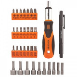 Trusa Surubelnite cu Clichet 33 Piese, Set Scule de Mana cu Chei Tubulare si Biti Torx/Phillips/Plat/Hex