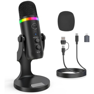 Microfon Profesional K66 cu USB, RGB, Mute, Suport Detasabil, Cardioid, Zgomot Redus, Streaming, Gaming, Podcast, Windows, Mac, PS4/PS5, Negru foto