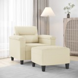 VidaXL Fotoliu canapea cu taburet, crem, 60 cm, piele ecologică