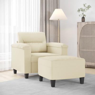 vidaXL Fotoliu canapea cu taburet, crem, 60 cm, piele ecologică foto