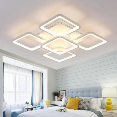 Lustra LED 120W, 5 patrate albe, telecomanda, aplicatie telefon, lumina/rece/calda/neutra, intensitate reglabila foto