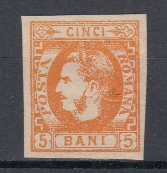ROMANIA 1869 LP 25 CAROL I CU FAVORITI 5 BANI PORTOCALIU GUMA ORIGINALA SARNIERA