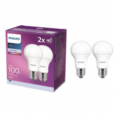 Set 2x becuri LED Philips, E27, 12.5W (100W), 220-240V, lumina neutra 4000K, 1512 lumeni, durata de viata 15.000 de ore, clasa energetica A+ foto