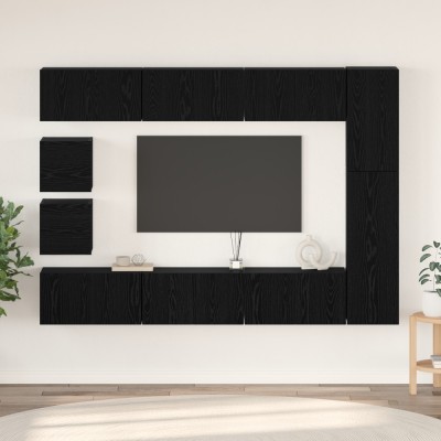 vidaXL Set comodă TV Pe perete 10 pcs Stejar negru Lemn compozit foto